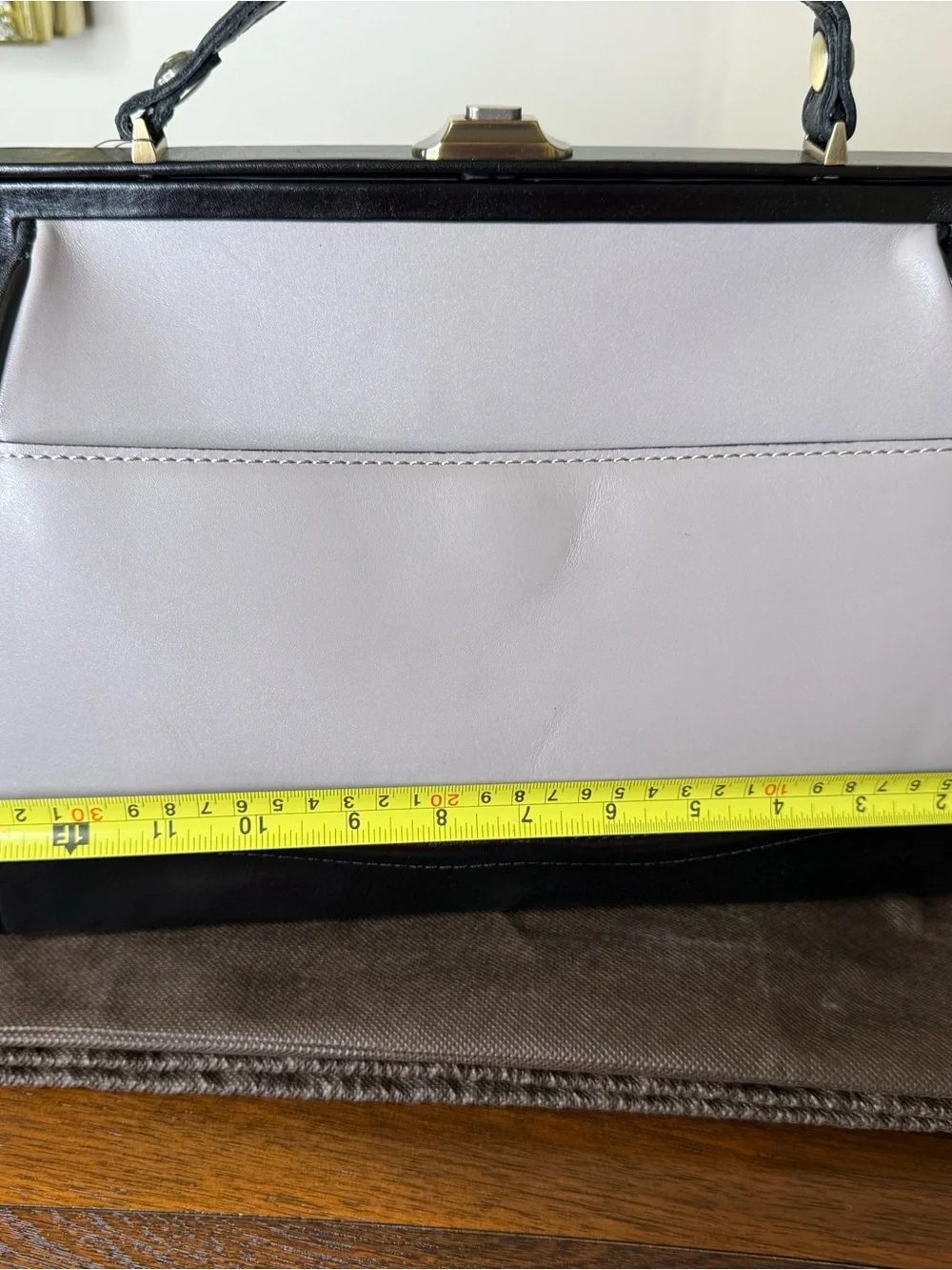 Patricia Nash Black and Light Gray Leather Frame Satchel